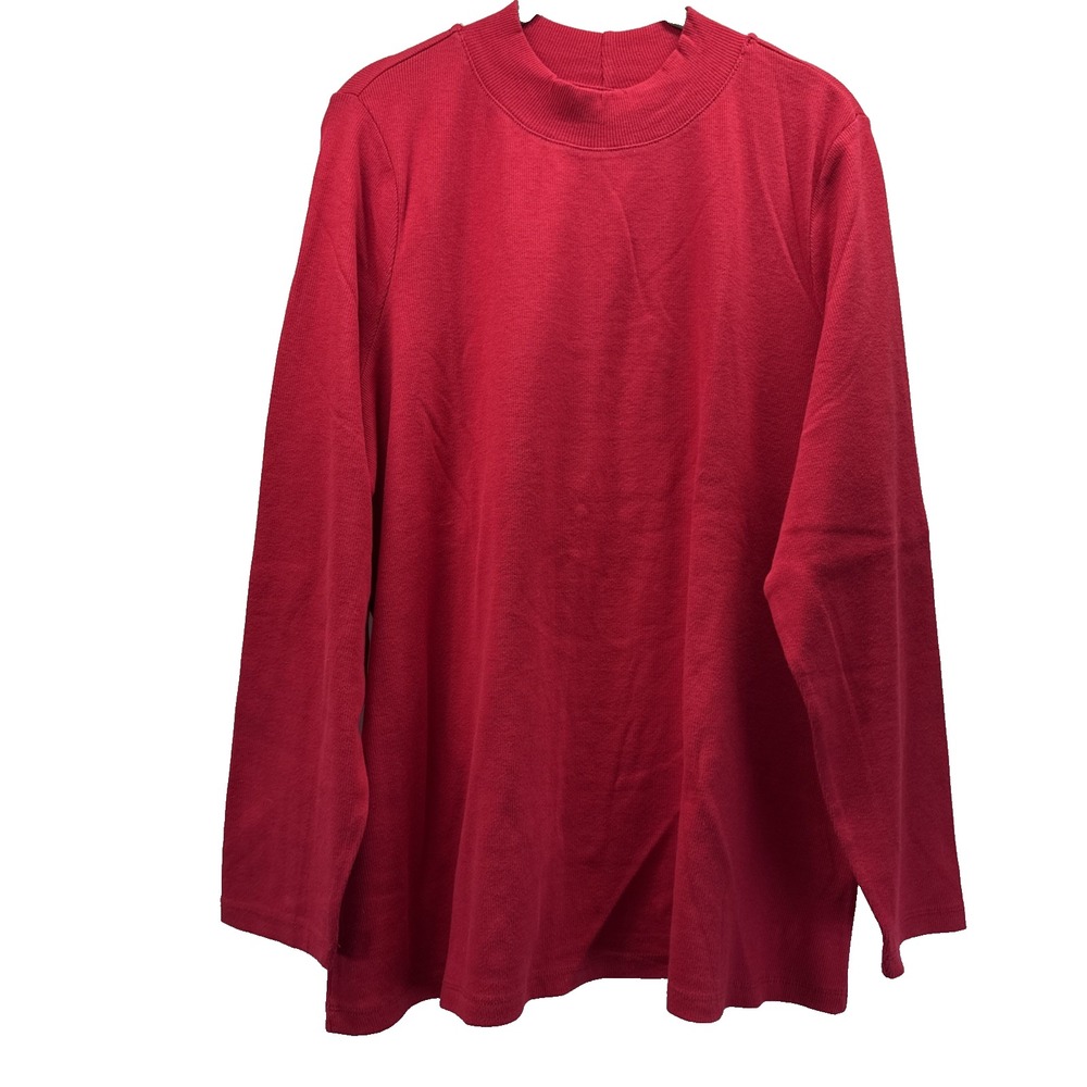 Denim & Co Womens Sweater Top 1X Plus Red Mock Neck Long Sleeve Knit A10861
